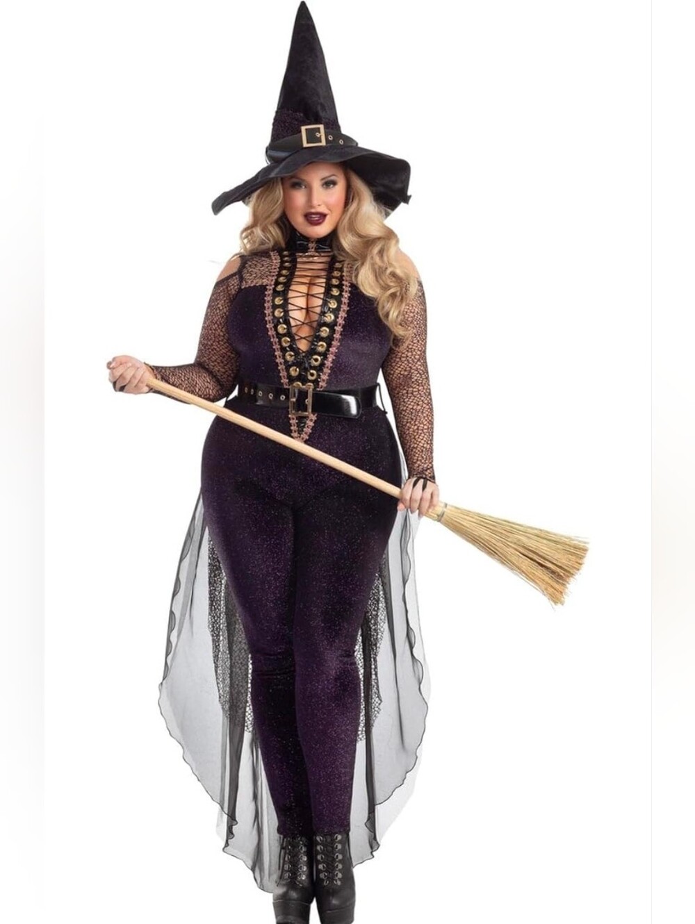 Party King Midnight Violet Witch Sexy Wicked  Halloween Plus SIZE 1X Costume NEW